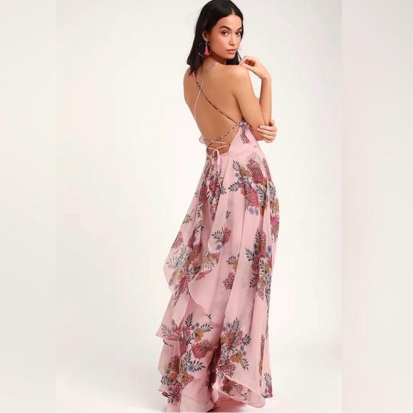 Lulus Dresses & Skirts - 423. LULUS Roma Blush Floral Print Lace-Up Maxi Dress. NWT!